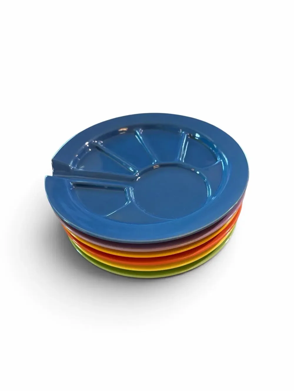 Vtg Hoffritz Sushi Fondue Plates Heavy Ceramic Mid Century Modern Divided  9.5